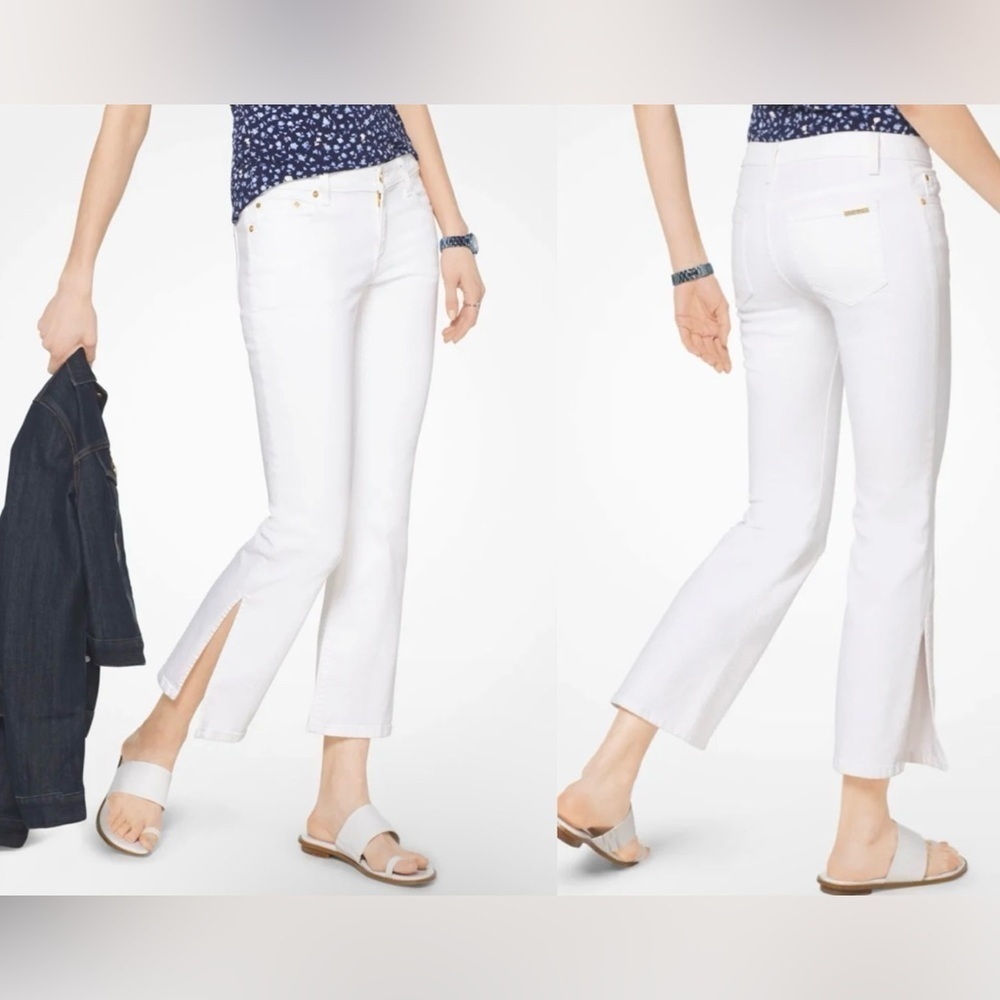 NWT MICHAEL KORS Split-Hem Cropped Flared Jeans / Bone Color / Size 4